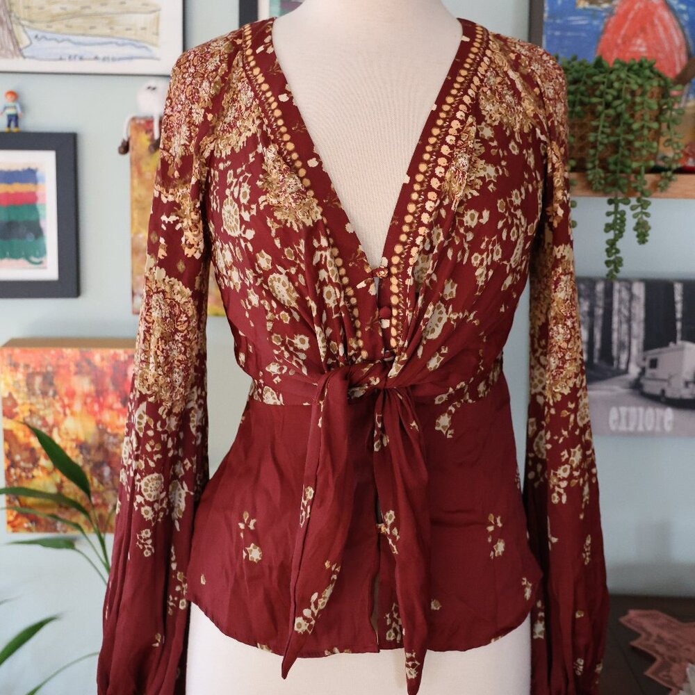 ~Free People~ Run Free Tunic Top Blouse Chocolate Comb S